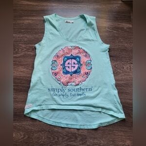 Simply Southern Aqua and Pink Graphic Tank Top Women's Small